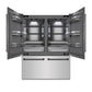 ZLINE Autograph Edition 60 in. 32.2 cu. ft. French Door Built-In Bottom Freezer Refrigerator with Water Dispenser and Ice Maker in Stainless Steel with Graphite Gray Interior and Matte Black Accents (GRBIVZ-304-60MB) front, refrigeration compartment open.
