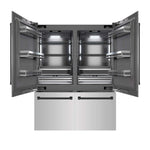 ZLINE Autograph Edition 60 in. 32.2 cu. ft. French Door Built-In Bottom Freezer Refrigerator with Water Dispenser and Ice Maker in Stainless Steel with Graphite Gray Interior and Matte Black Accents (GRBIVZ-304-60MB) front, refrigeration compartment and bottom freezer drawers open.