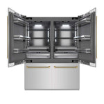 ZLINE Autograph Edition 60 in. 32.2 cu. ft. French Door Built-In Bottom Freezer Refrigerator with Water Dispenser and Ice Maker in Stainless Steel with Graphite Gray Interior and Champagne Bronze Helix Handles (GRBIVZ-30460KCB) front, refrigeration compartment open.