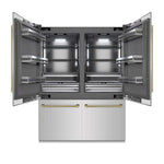 ZLINE Autograph Edition 60 in. 32.2 cu. ft. French Door Built-In Bottom Freezer Refrigerator with Water Dispenser and Ice Maker in Stainless Steel with Graphite Gray Interior and Polished Gold Helix Handles (GRBIVZ-30460KG) front, refrigeration compartment open.