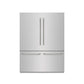 ZLINE Autograph Edition 60 in. 32.2 cu. ft. French Door Built-In Bottom Freezer Refrigerator with Water Dispenser and Ice Maker in Stainless Steel with Graphite Gray Interior and Polished Nickel Helix Handles (GRBIVZ-30460KPN) front, closed.