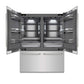 ZLINE Autograph Edition 60 in. 32.2 cu. ft. French Door Built-In Bottom Freezer Refrigerator with Water Dispenser and Ice Maker in Stainless Steel with Graphite Gray Interior and Polished Nickel Helix Handles (GRBIVZ-30460KPN) front, refrigeration compartment open.