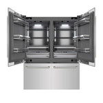 ZLINE Autograph Edition 60 in. 32.2 cu. ft. French Door Built-In Bottom Freezer Refrigerator with Water Dispenser and Ice Maker in Stainless Steel with Graphite Gray Interior and Polished Nickel Helix Handles (GRBIVZ-30460KPN) front, refrigeration compartment and bottom freezer open.