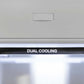 ZLINE 36 in. 19.8 cu. ft. Built-In Bottom Freezer Refrigerator with Water Dispenser and Ice Maker in Stainless Steel (RBIT-304-36) close-up detail, dual cooling inside refrigeration compartment.