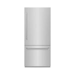 ZLINE 36 in. 19.8 cu. ft. Built-In Bottom Freezer Refrigerator with Water Dispenser and Ice Maker in Stainless Steel (RBIT-304-36) front, closed.