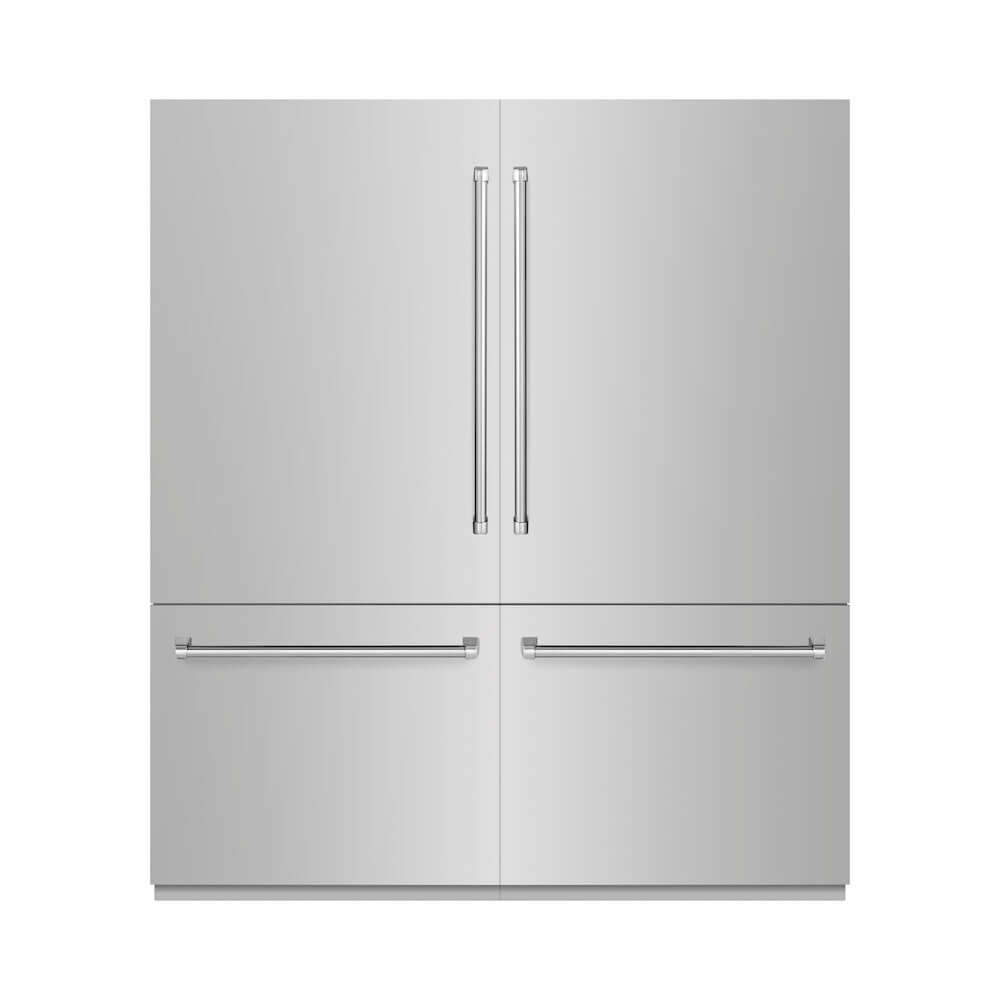 ZLINE 72 in. 39.6 cu. ft. French Door Built-In Bottom Freezer Refrigerator with Water Dispensers and Ice Makers in Stainless Steel (RBIT-304-72) main image.