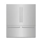 ZLINE 72 in. 39.6 cu. ft. French Door Built-In Bottom Freezer Refrigerator with Water Dispensers and Ice Makers in Stainless Steel (RBIT-304-72) front, closed.