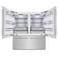 ZLINE 72 in. 39.6 cu. ft. French Door Built-In Bottom Freezer Refrigerator with Water Dispensers and Ice Makers in Stainless Steel (RBIT-304-72) front, refrigeration compartment open.