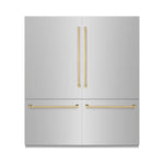 ZLINE Autograph Edition 72 in. 39.6 cu. ft. French Door Built-In Bottom Freezer Refrigerator with Water Dispensers and Ice Makers in Stainless Steel with Champagne Bronze Accents (RBITZ-304-72CB) front, closed.