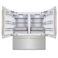 ZLINE Autograph Edition 72 in. 39.6 cu. ft. French Door Built-In Bottom Freezer Refrigerator with Water Dispensers and Ice Makers in Stainless Steel with Champagne Bronze Accents (RBITZ-304-72CB) front, refrigeration compartment open.