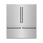 ZLINE Autograph Edition 72 in. 39.6 cu. ft. French Door Built-In Bottom Freezer Refrigerator with Water Dispensers and Ice Makers in Stainless Steel with Matte Black Accents (RBITZ-304-72MB) front, closed.
