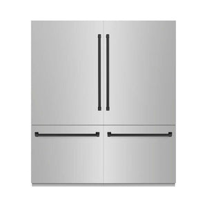 ZLINE Autograph Edition 72 in. 39.6 cu. ft. French Door Built-In Bottom Freezer Refrigerator with Water Dispensers and Ice Makers in Stainless Steel with Matte Black Accents (RBITZ-304-72MB) main image.
