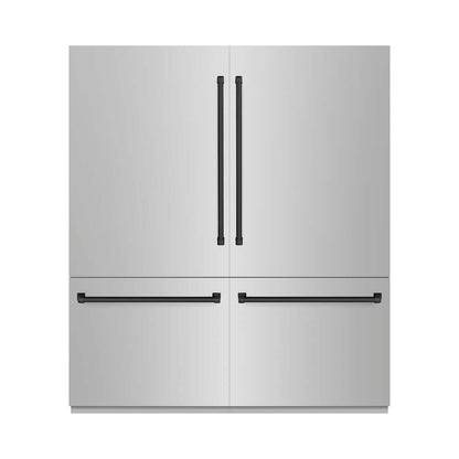 ZLINE Autograph Edition 72 in. 39.6 cu. ft. French Door Built-In Bottom Freezer Refrigerator with Water Dispensers and Ice Makers in Stainless Steel with Matte Black Accents (RBITZ-304-72MB) front, closed.