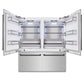 ZLINE Autograph Edition 72 in. 39.6 cu. ft. French Door Built-In Bottom Freezer Refrigerator with Water Dispensers and Ice Makers in Stainless Steel with Matte Black Accents (RBITZ-304-72MB) front, refrigeration compartment open.