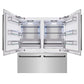 ZLINE Autograph Edition 72 in. 39.6 cu. ft. French Door Built-In Bottom Freezer Refrigerator with Water Dispensers and Ice Makers in Stainless Steel with Matte Black Accents (RBITZ-304-72MB) front, refrigeration compartment and bottom freezer drawers open.
