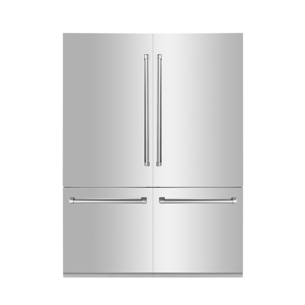 ZLINE 60 in. 32.2 cu. ft. Built-In 4-Door French Door Refrigerator with Internal Water and Ice Dispenser in Stainless Steel (RBIV-304-60) front, closed.