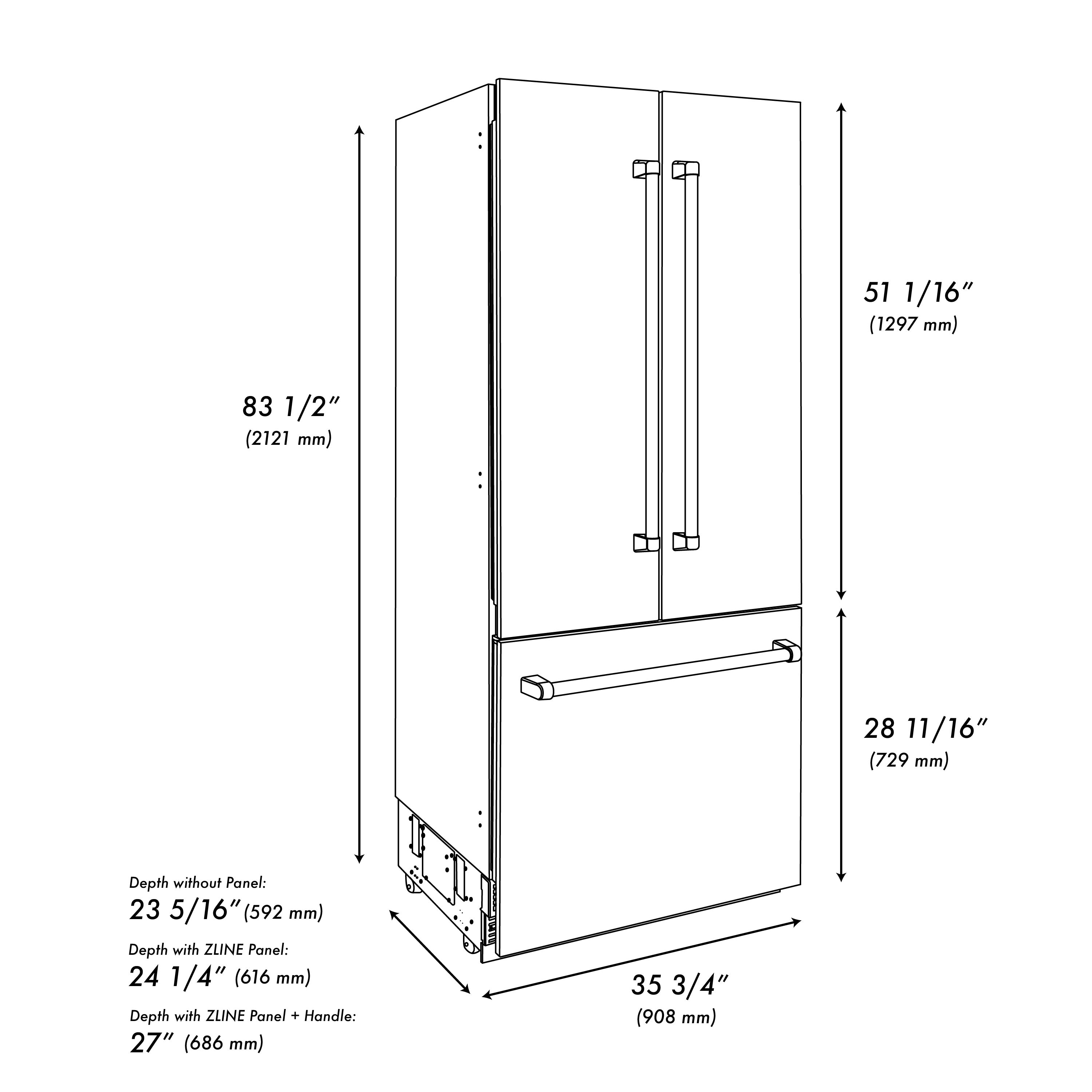 ZLINE 36 in. 19.6 cu. ft. Built-In 3-Door French Door Refrigerator with Internal Water and Ice Dispenser in Black Stainless Steel (RBIV-BS-36)
