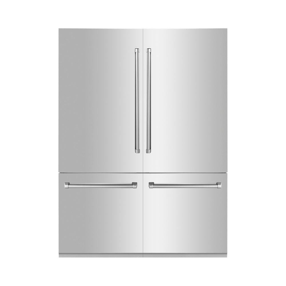 ZLINE 60 in. 32.2 cu. ft. French Door Built-In Bottom Freezer Refrigerator with Water Dispensers and Ice Makers in Stainless Steel (RBIV-304-60) front, closed.