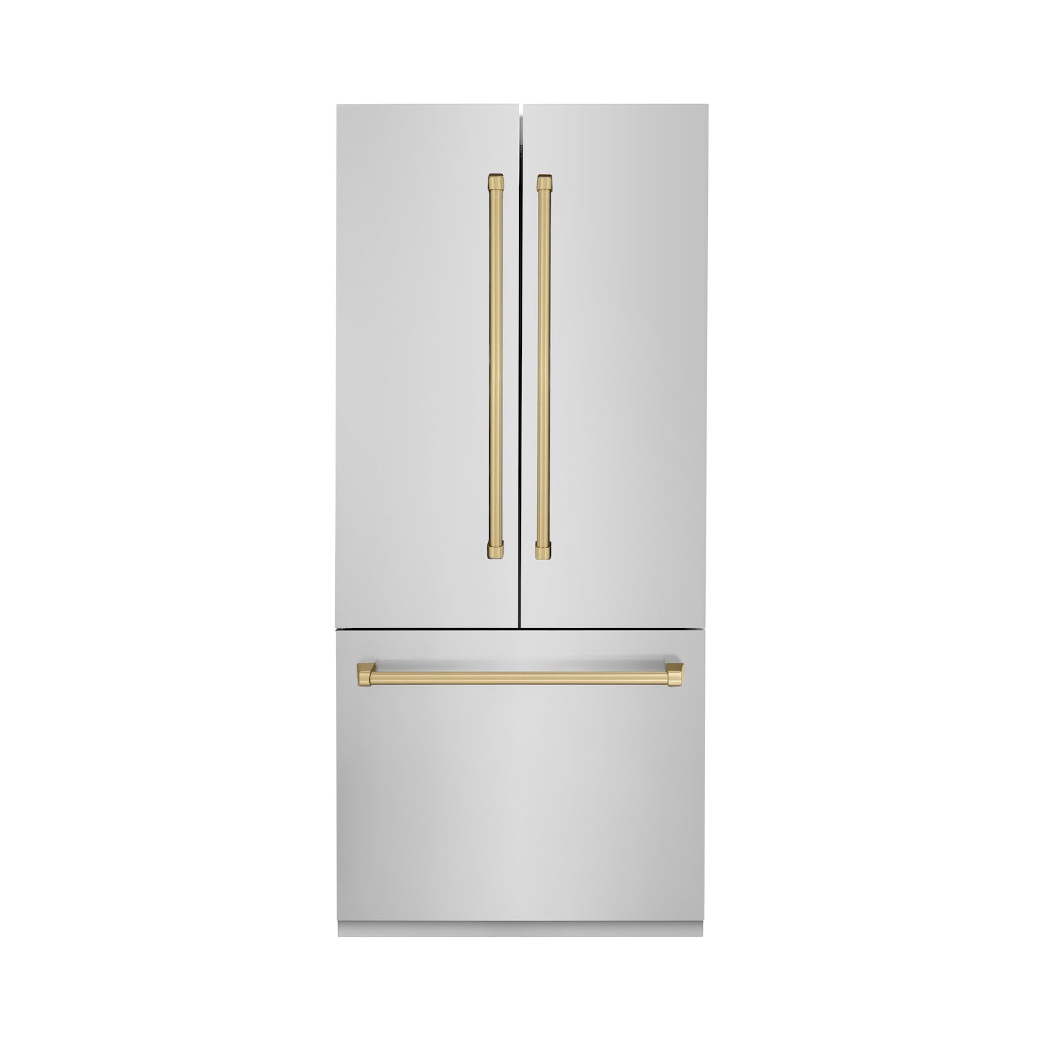 ZLINE Autograph Edition 36 in. 19.6 cu. ft. Built-in 2-Door Bottom Freezer Refrigerator with Internal Water and Ice Dispenser in Stainless Steel with Champagne Bronze Accents (RBIVZ-304-36-CB) 