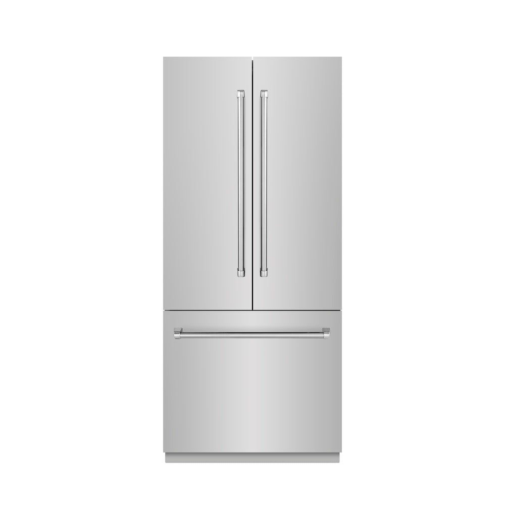 ZLINE 36 in. 19.6 cu. ft. French Door Built-In Bottom Freezer Refrigerator with Water Dispenser and Ice Maker in Stainless Steel with Stainless Steel Interior (SRBIV-304-36) main image.