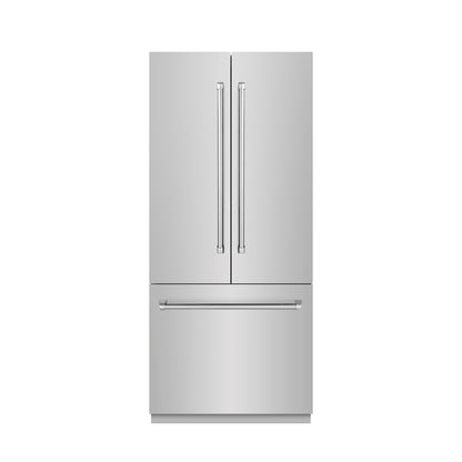 ZLINE 36 in. 19.6 cu. ft. French Door Built-In Bottom Freezer Refrigerator with Water Dispenser and Ice Maker in Stainless Steel with Stainless Steel Interior (SRBIV-304-36)