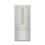 ZLINE Autograph Edition 36 in. 19.6 cu. ft. French Door Built-In Bottom Freezer Refrigerator with Water Dispenser and Ice Maker in Stainless Steel with Stainless Steel Interior and Champagne Bronze Accents (SRBIVZ-304-36CB)