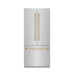 ZLINE Autograph Edition 36 in. 19.6 cu. ft. French Door Built-In Bottom Freezer Refrigerator with Water Dispenser and Ice Maker in Stainless Steel with Stainless Steel Interior and Polished Gold Accents (SRBIVZ-304-36G)