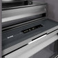 ZLINE 18 in. 8.6 cu. ft. Left Hinge Column Freezer in White Matte with Graphite Gray Interior (RCFVL-WM-18) closes-up detail, touch control panel and temperature display.