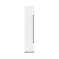 ZLINE Autograph Edition 18 in. 8.6 cu. ft. Left Hinge Column Freezer in White Matte with Graphite Gray Interior and Polished Gold Accents (RCFVLZ-WM-18-G) front, closed.