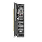 ZLINE Autograph Edition 18 in. 8.6 cu. ft. Left Hinge Column Freezer in White Matte with Graphite Gray Interior and Polished Gold Accents (RCFVLZ-WM-18-G) front, open, with food inside.