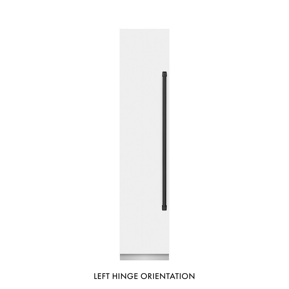 ZLINE Autograph Edition 18 in. 8.6 cu. ft. Left Hinge Column Freezer in White Matte with Graphite Gray Interior and Matte Black Accents (RCFVLZ-WM-18-MB) front, closed.