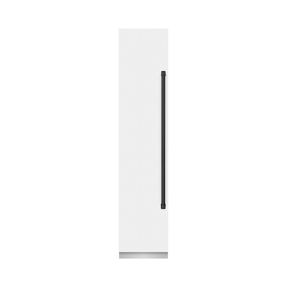 ZLINE Autograph Edition 18 in. 8.6 cu. ft. Left Hinge Column Freezer in White Matte with Graphite Gray Interior and Matte Black Accents (RCFVLZ-WM-18-MB) front, closed.
