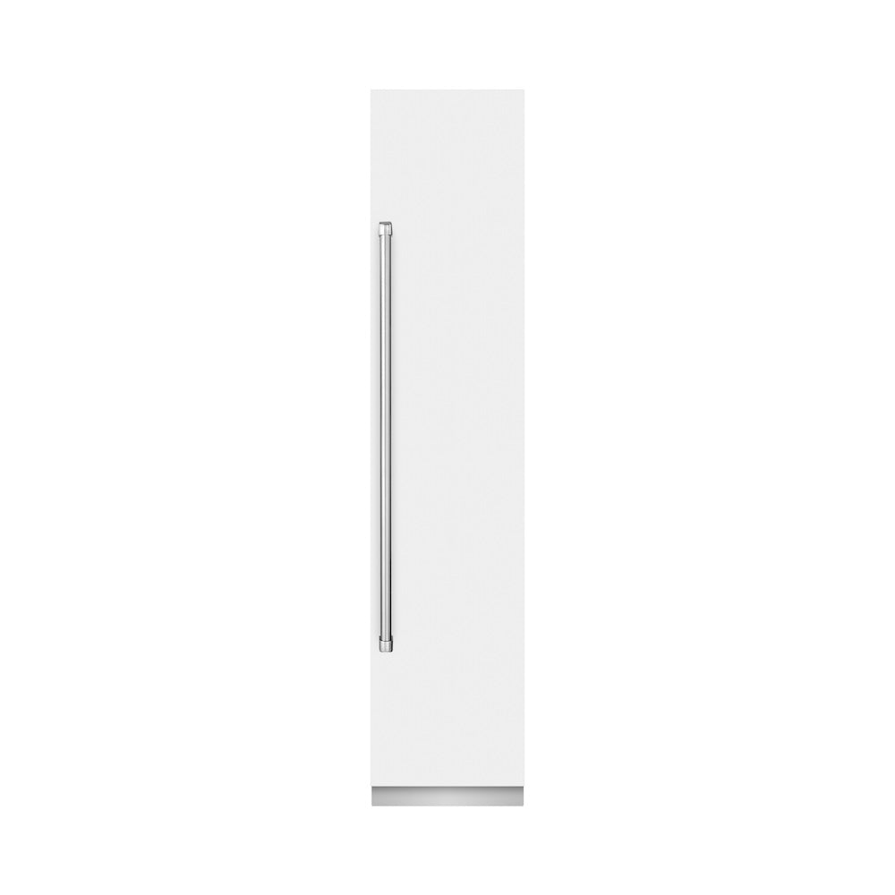 ZLINE 18 in. 8.6 cu. ft. Right Hinge Column Freezer in White Matte with Graphite Gray Interior (RCFVR-WM-18) front, closed.