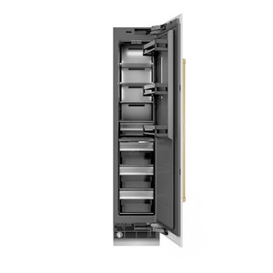 ZLINE Autograph Edition 18 in. 8.6 cu. ft. Right Hinge Column Freezer in White Matte with Graphite Gray Interior and Champagne Bronze Accents (RCFVRZ-WM-18-CB) main image.