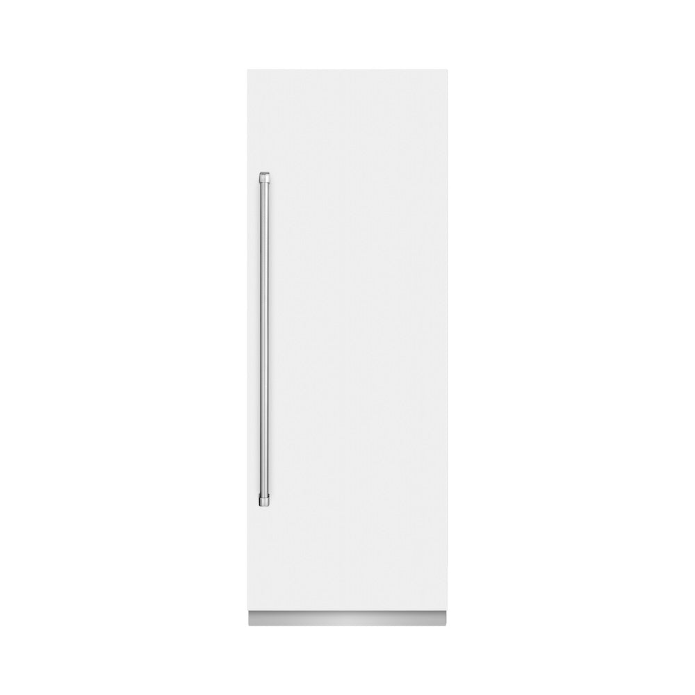 ZLINE 30 in. 16.7 cu. ft. Column Refrigerator in White Matte with Graphite Gray Interior (RCRV-WM-30) front, closed.