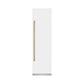 ZLINE Autograph Edition 24 in. 12.5 cu. ft. Column Refrigerator in White Matte with Graphite Gray Interior and Champagne Bronze Accents (RCRVZ-WM-24-CB) front, closed.