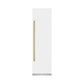 ZLINE Autograph Edition 24 in. 12.5 cu. ft. Column Refrigerator in White Matte with Graphite Gray Interior and Polished Gold Accents (RCRVZ-WM-24-G) front, closed.