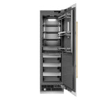 ZLINE Autograph Edition 24 in. 12.5 cu. ft. Column Refrigerator in White Matte with Graphite Gray Interior and Polished Gold Accents (RCRVZ-WM-24-G) front, open.