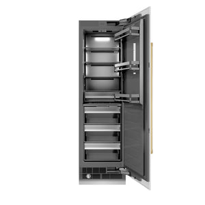 ZLINE Autograph Edition 24 in. 12.5 cu. ft. Column Refrigerator in White Matte with Graphite Gray Interior and Polished Gold Accents (RCRVZ-WM-24-G) main image.