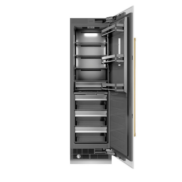 ZLINE Autograph Edition 24 in. 12.5 cu. ft. Column Refrigerator in White Matte with Graphite Gray Interior and Polished Gold Accents (RCRVZ-WM-24-G)