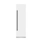 ZLINE Autograph Edition 24 in. 12.5 cu. ft. Column Refrigerator in White Matte with Graphite Gray Interior and Matte Black Accents (RCRVZ-WM-24-MB) front, closed.