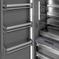 ZLINE Autograph Edition 30 in. 16.7 cu. ft. Column Refrigerator in White Matte with Graphite Gray Interior and Polished Gold Accents (RCRVZ-WM-30-G) door open detail.