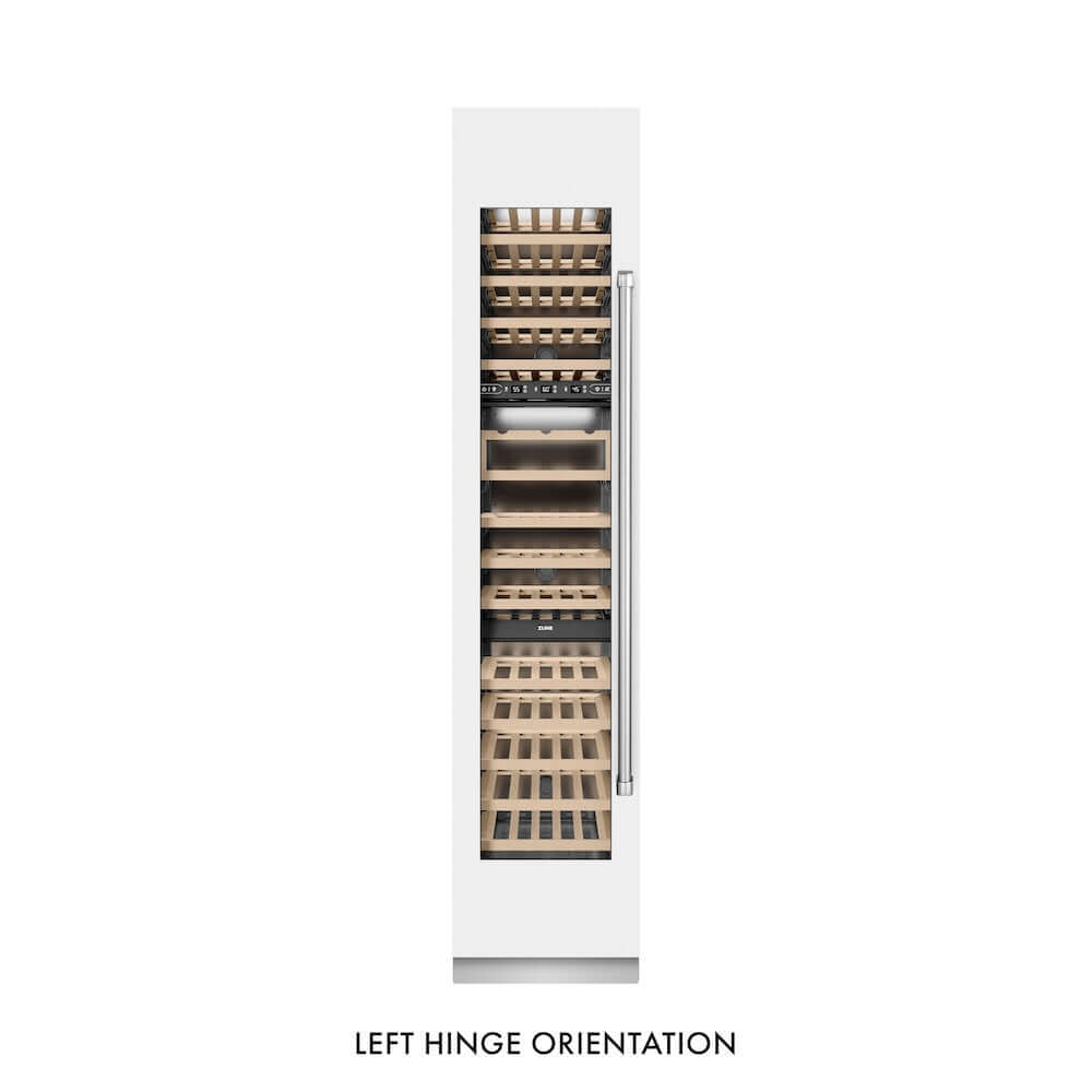 ZLINE 18 in. 9.0 cu. ft. Triple Zone 68 Bottle Left Hinge Column Wine Cooler in White Matte (RCWVL-WM-18) front, closed.