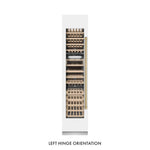 ZLINE Autograph Edition 18 in. 9.0 cu. ft. Triple Zone 68 Bottle Left Hinge Column Wine Cooler in White Matte with Champagne Bronze Accents (RCWVLZ-WM-18-CB) front, closed.