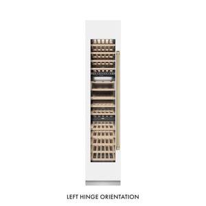 ZLINE Autograph Edition 18 in. 9.0 cu. ft. Triple Zone 68 Bottle Left Hinge Column Wine Cooler in White Matte with Champagne Bronze Accents (RCWVLZ-WM-18-CB) main image.