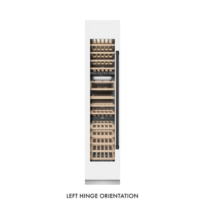 ZLINE Autograph Edition 18 in. 9.0 cu. ft. Triple Zone 68 Bottle Left Hinge Column Wine Cooler in White Matte with Matte Black Accents (RCWVLZ-WM-18-MB) front, closed.