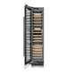 ZLINE Autograph Edition 18 in. 9.0 cu. ft. Triple Zone 68 Bottle Left Hinge Column Wine Cooler in White Matte with Matte Black Accents (RCWVLZ-WM-18-MB) front, open.