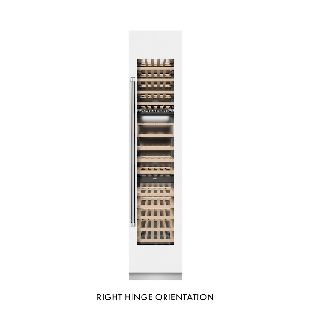ZLINE 18 in. 9.0 cu. ft. Triple Zone 68 Bottle Right Hinge Column Wine Cooler in White Matte (RCWVR-WM-18) front, closed.