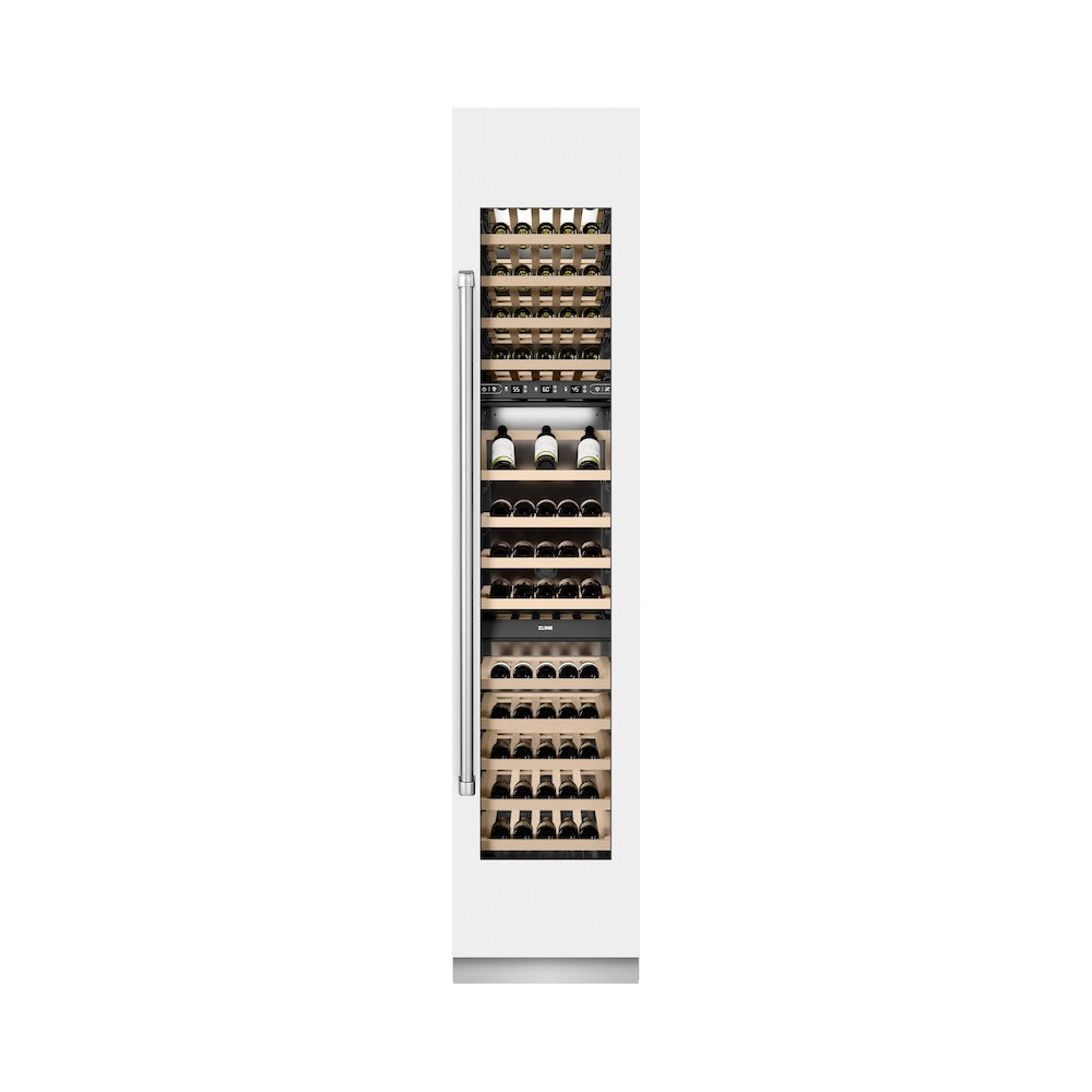 ZLINE 18 in. 9.0 cu. ft. Triple Zone 68 Bottle Right Hinge Column Wine Cooler in White Matte (RCWVR-WM-18) front, closed.
