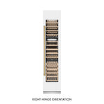 ZLINE Autograph Edition 18 in. 9.0 cu. ft. Triple Zone 68 Bottle Right Hinge Column Wine Cooler in White Matte with Polished Gold Accents (RCWVRZ-WM-18-G) front, closed.